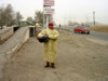 Girl with Basket at Road Stop in Tajikistan